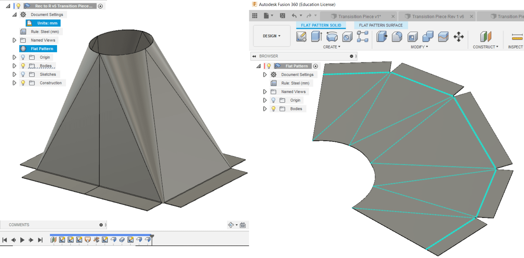 Sheet metal loft between two different shape (Lofted Bend) Autodesk