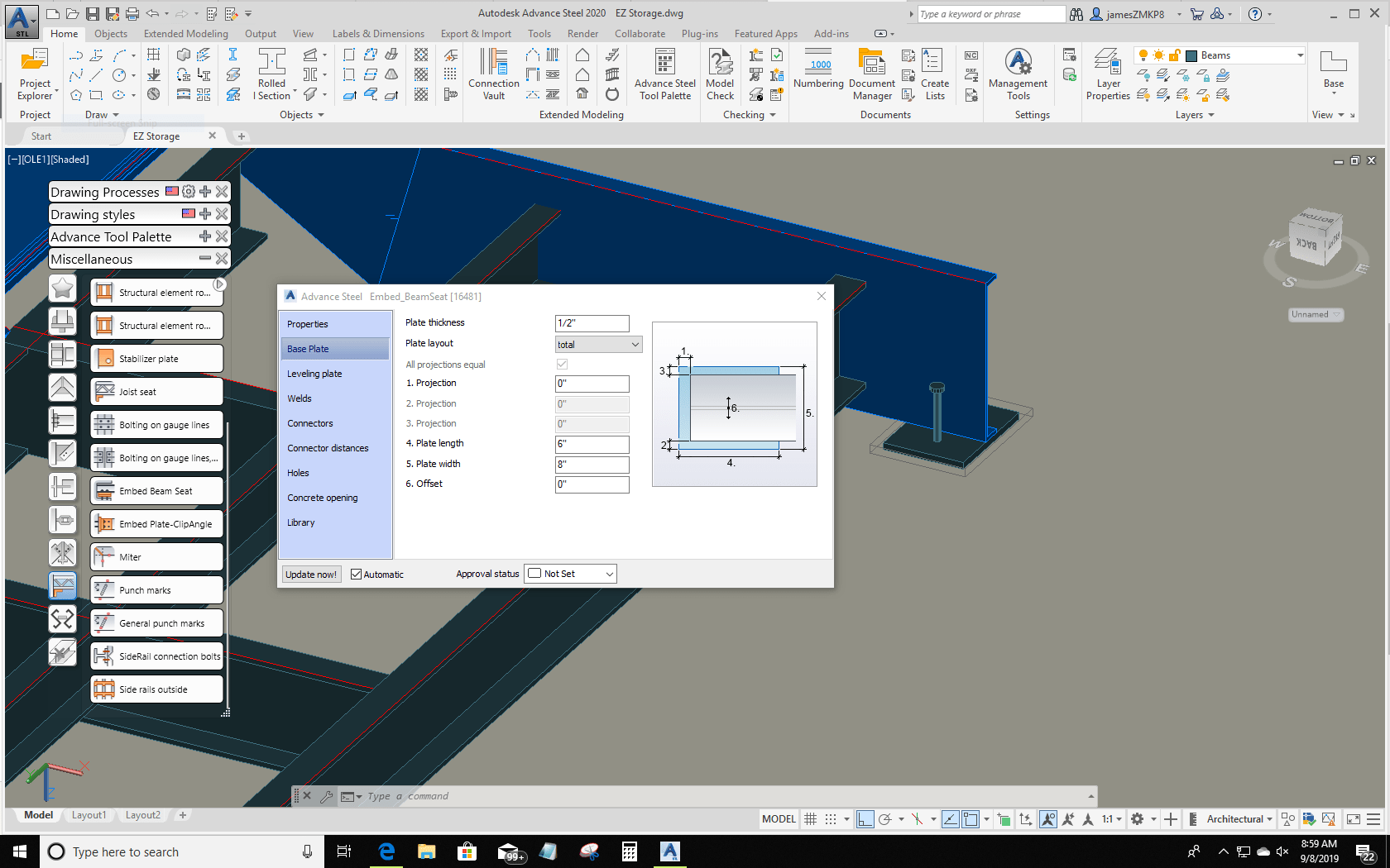 AS2020 Bug Embed Beam Seat Nelson Headed Studs Upside Down Autodesk