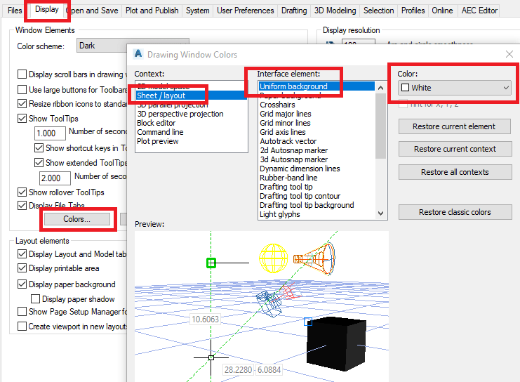 Tutorial Autocad Background White Tùy chỉnh màu nền trong Autocad