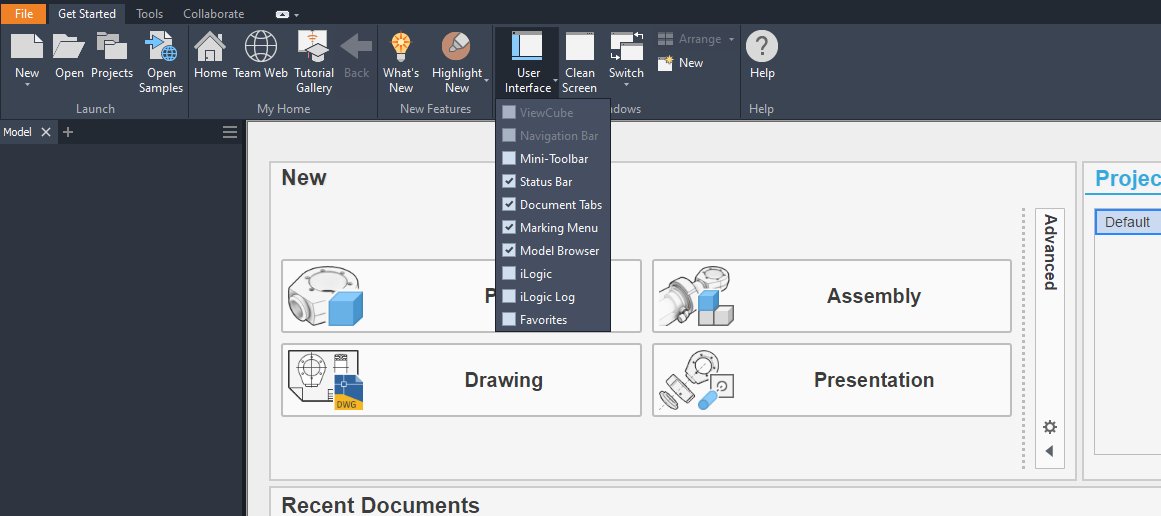 Inventor 2017 Browser shown when I return to Home Screen Autodesk