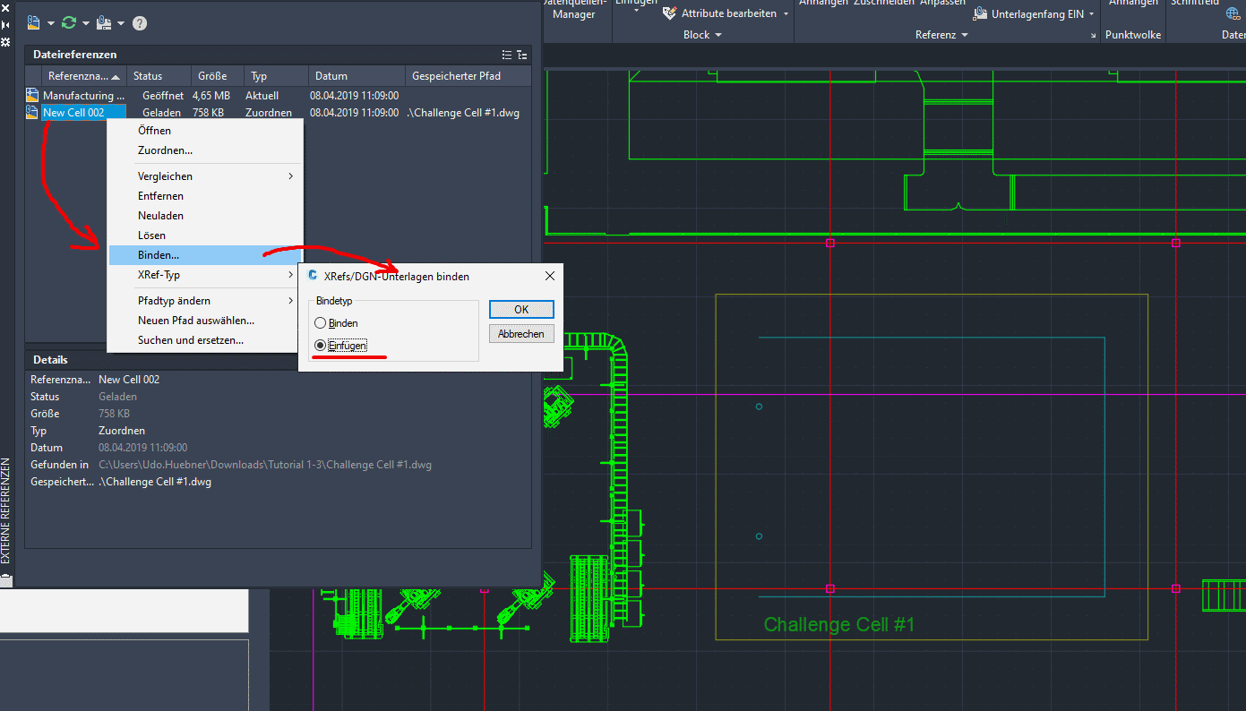 Gelöst Wie in AutoCAD eine externe Referenz in Zeichnung einfügen