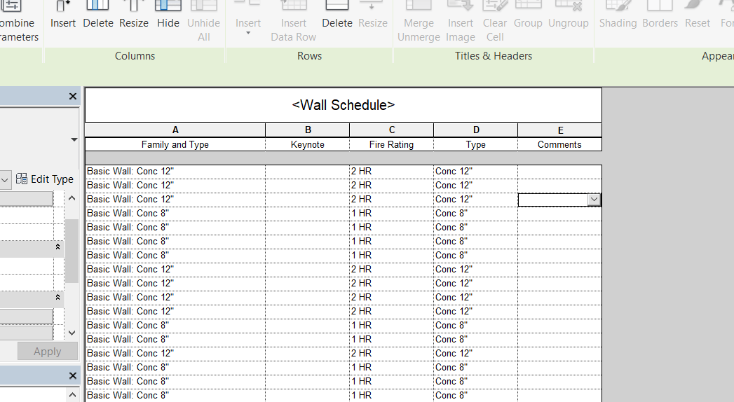 Solved hide rows in wall schedule Autodesk Community