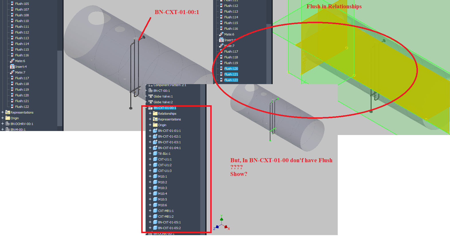 How to show/hide flush relationships of component in assembly