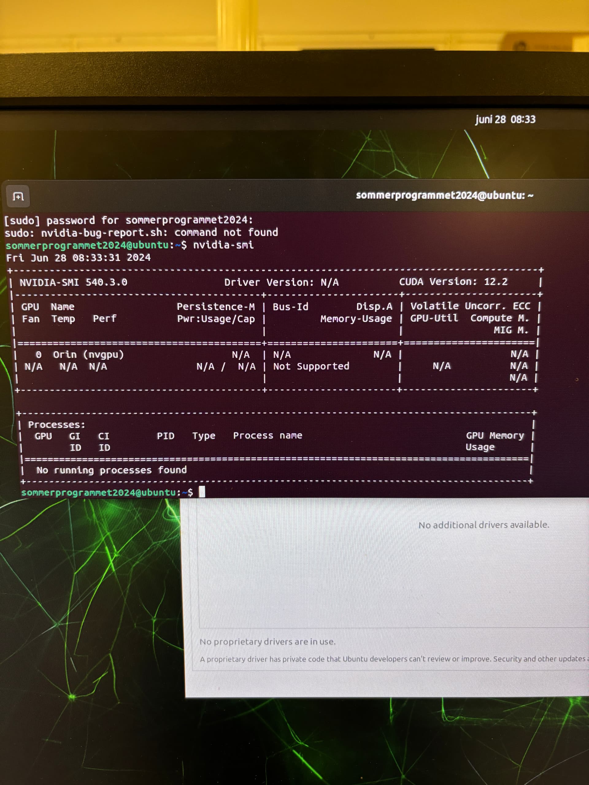 Drivers not available (N/A) with "nvidiasmi" command after flashing
