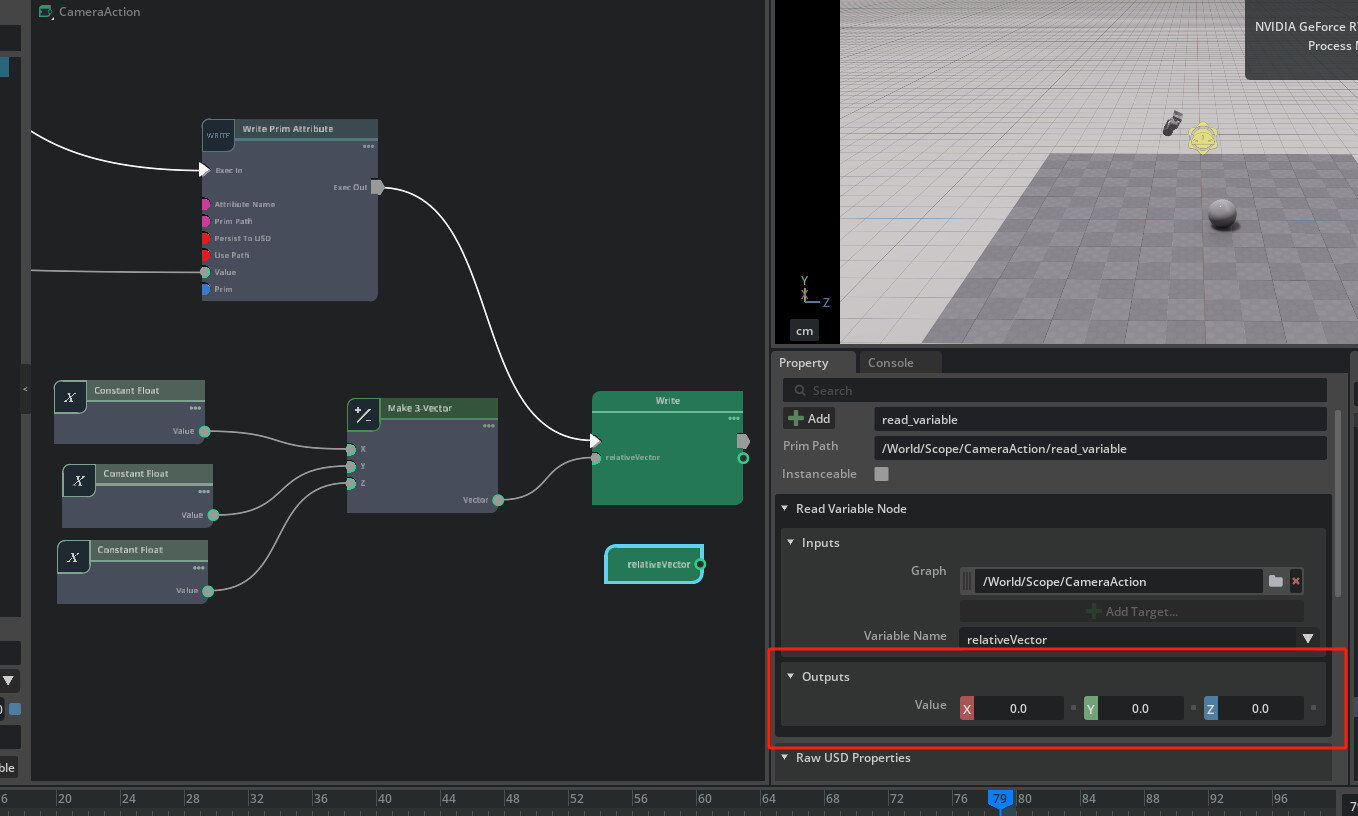 How to read and write variable in omniverse composer action graph