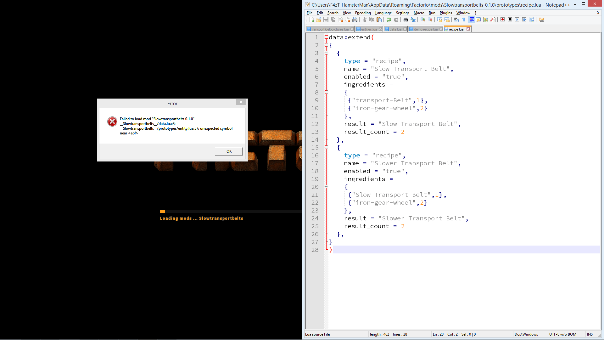 Failed to load mod Unexpected symbol near Factorio Forums