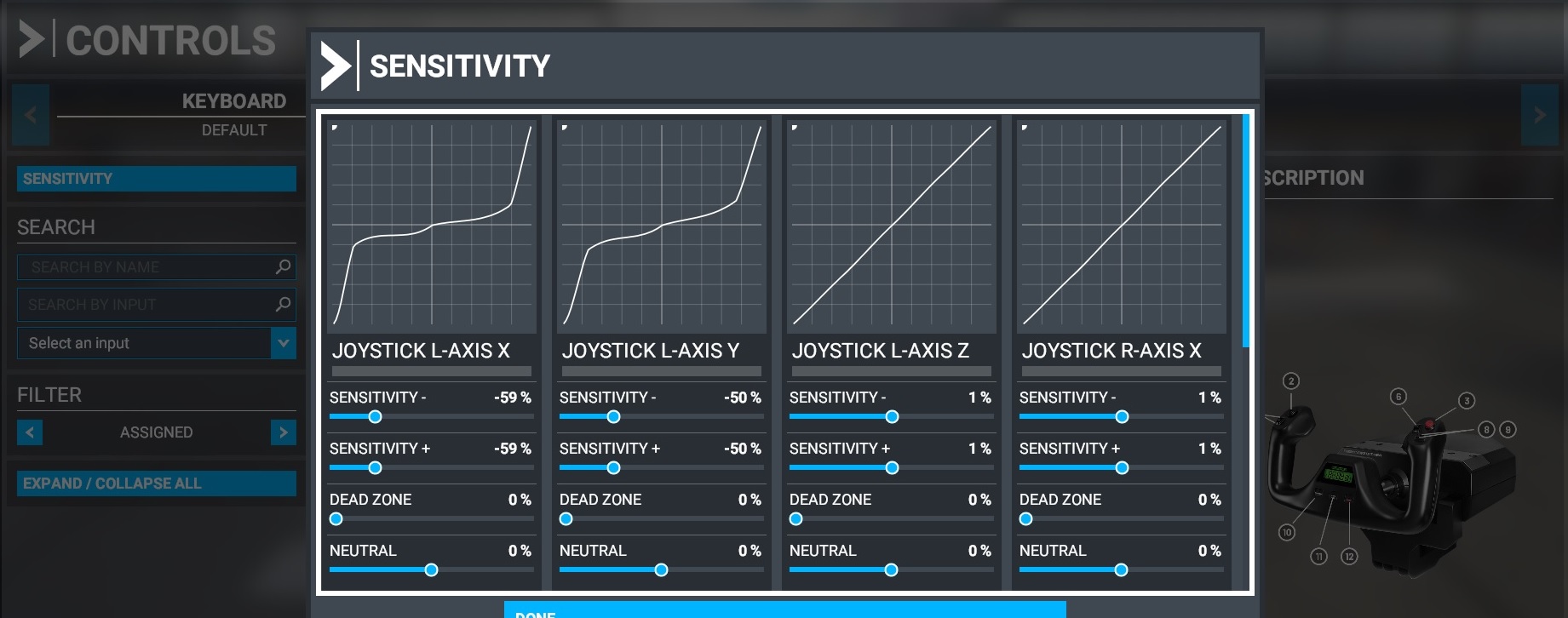 Flight control sensitivity settings Hardware & Peripherals