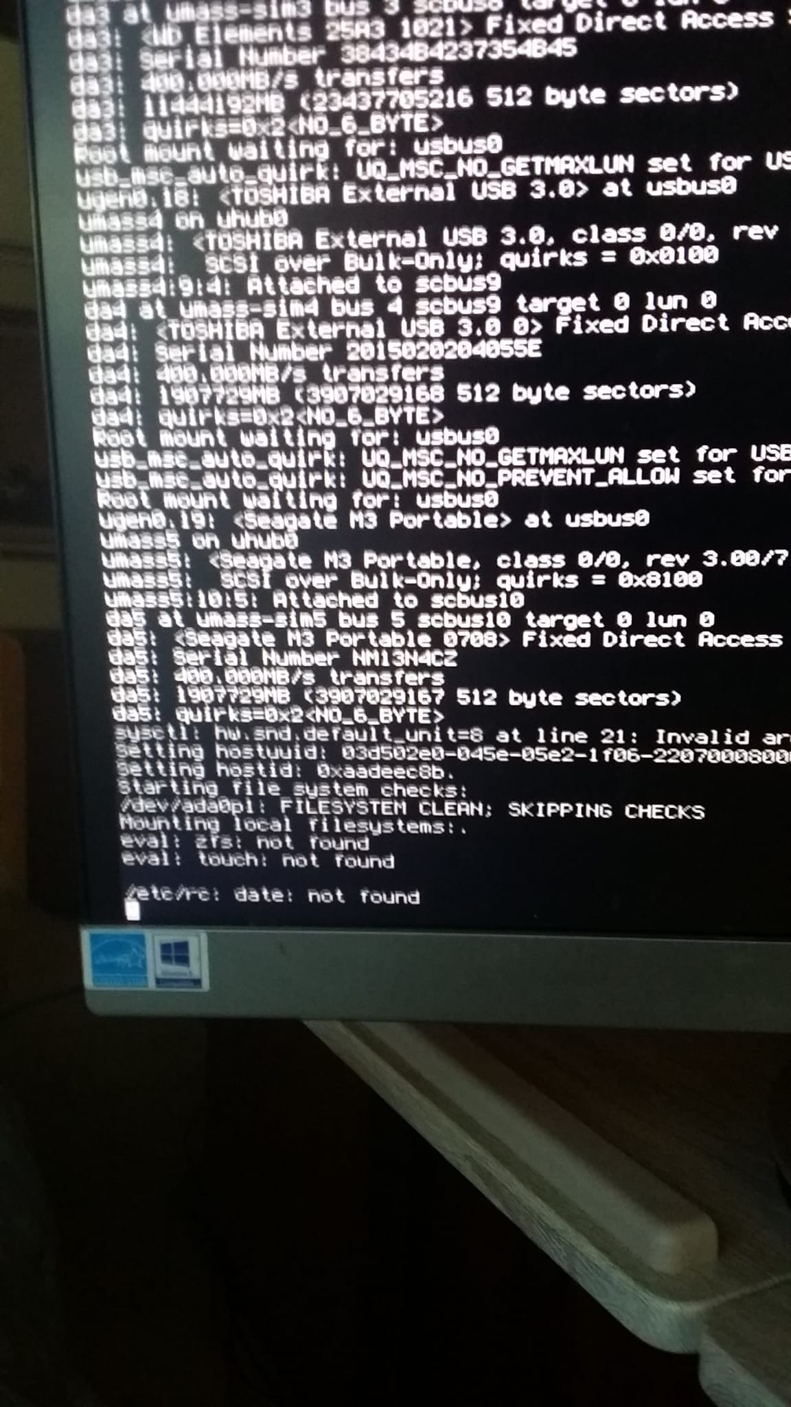 ZFS Mounting local filesystem ; eval zfs not found eval touch not found /etc/rc date