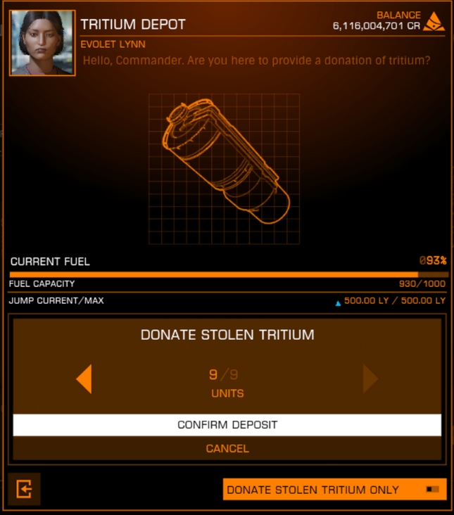 Newcomer / Intro - Can&rsquo;t donate Tritium to own carrier depot 