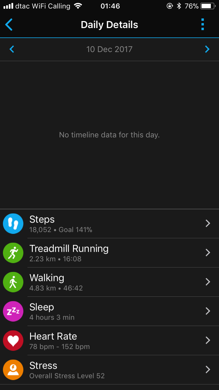 Garmin Connect does not show daily timeline Garmin Connect Mobile iOS