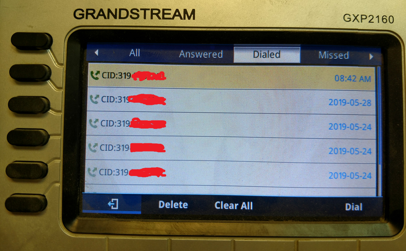 Disable CID in Dialed call history? GXP21xx Series Enterprise IP