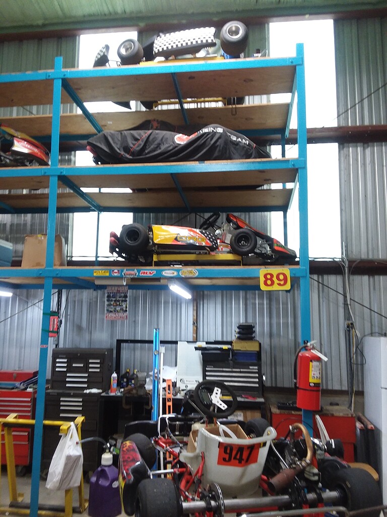 Kart rack we made to conserve floor space & other small projects