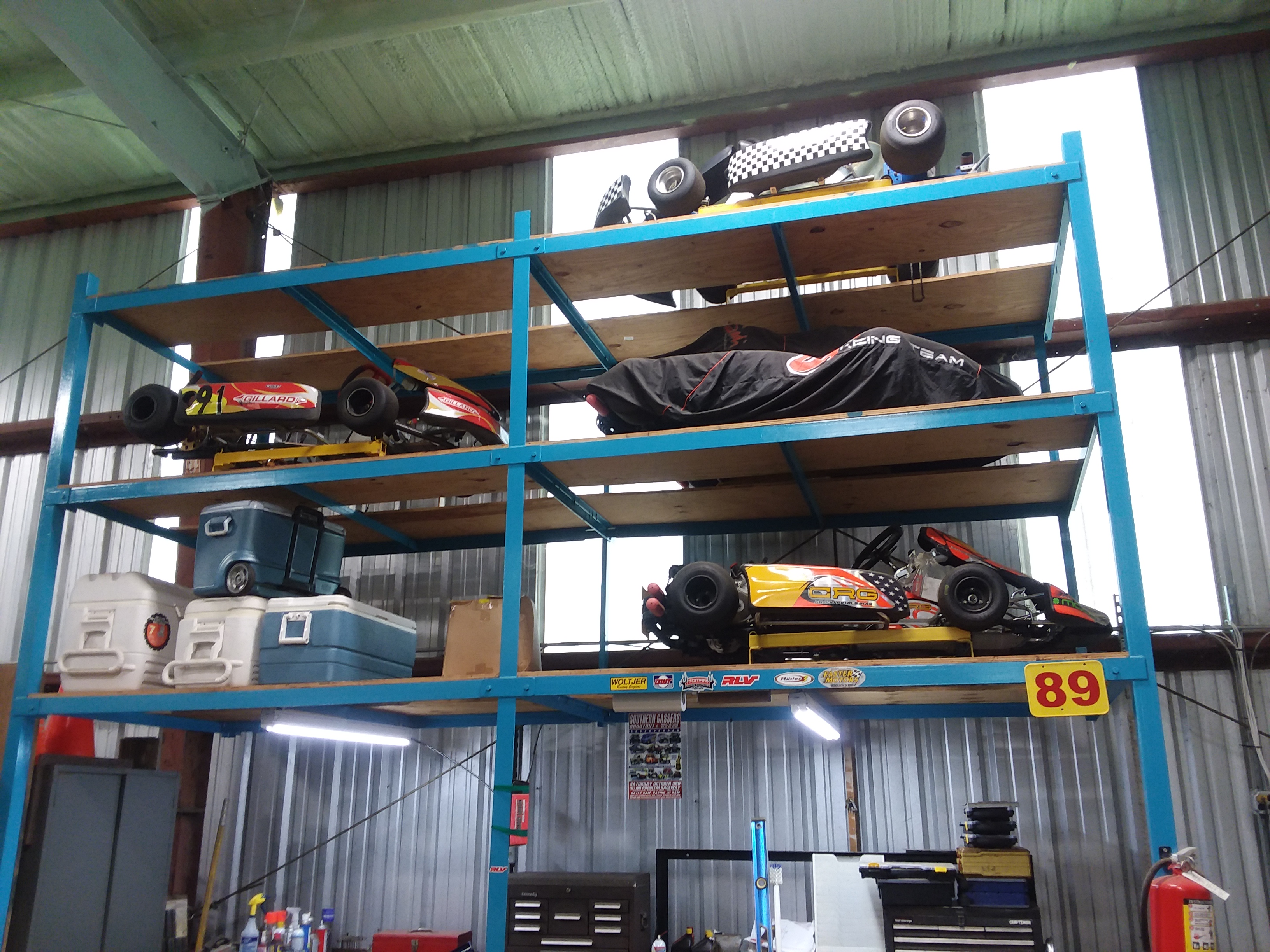 Kart rack we made to conserve floor space & other small projects