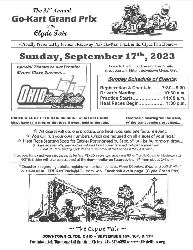 Clyde (OH) Grand Prix Entry Form! Kart Race Reports, Driver Diaries