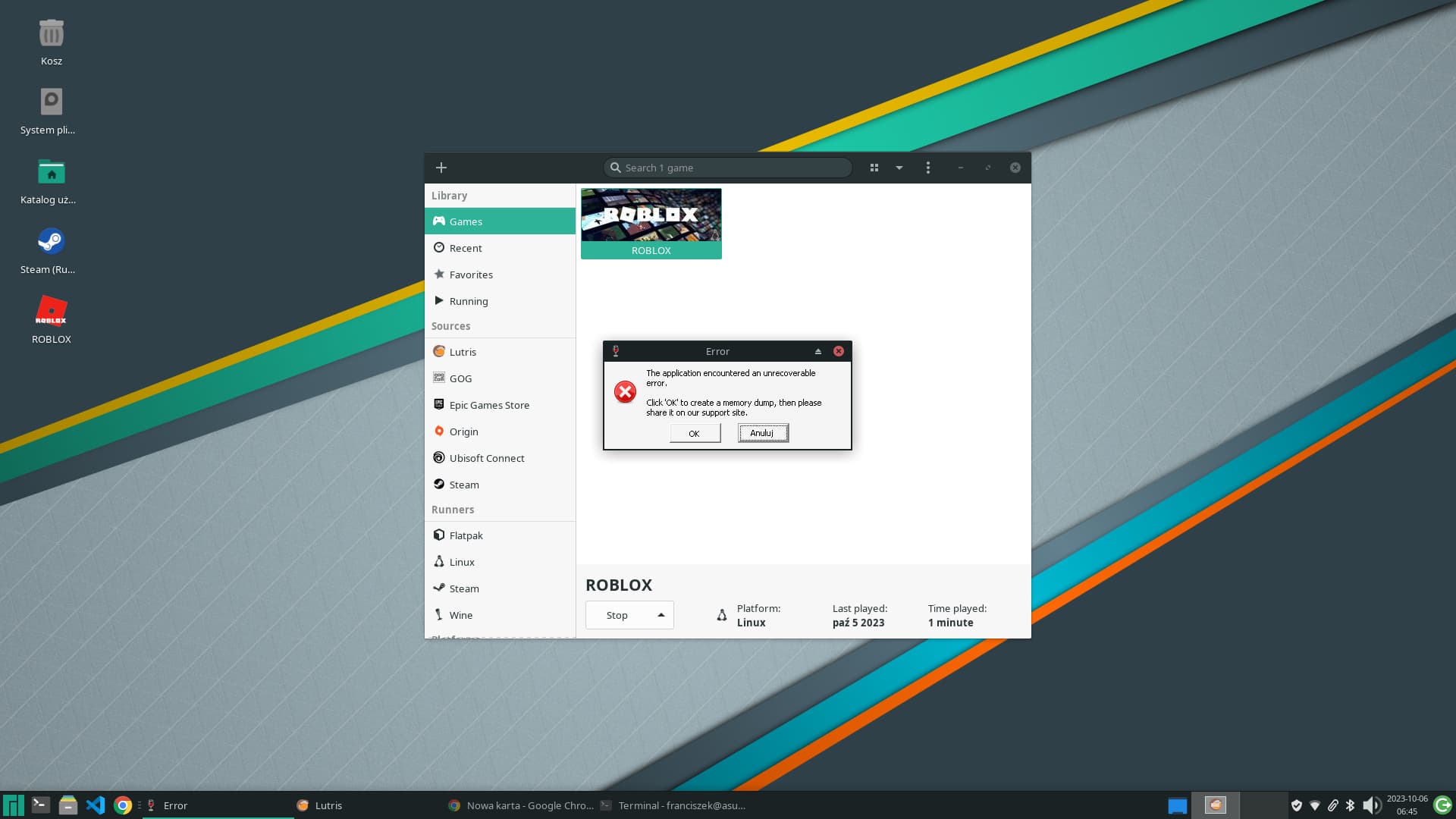 Roblox is not installing on Arch Linux (LutrisGrapejuice) Support