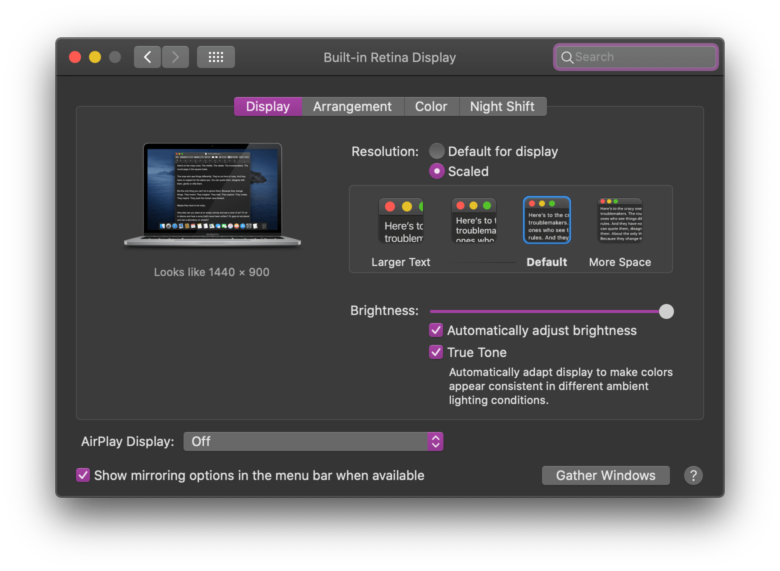 13" 2020 MacBook Pro—what is your default "display scaling" resolution