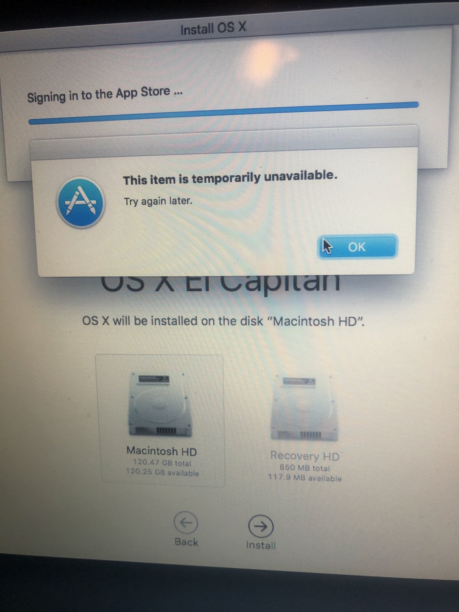 I reset my macbook air and when I got to “Reinstall OS X” it says the