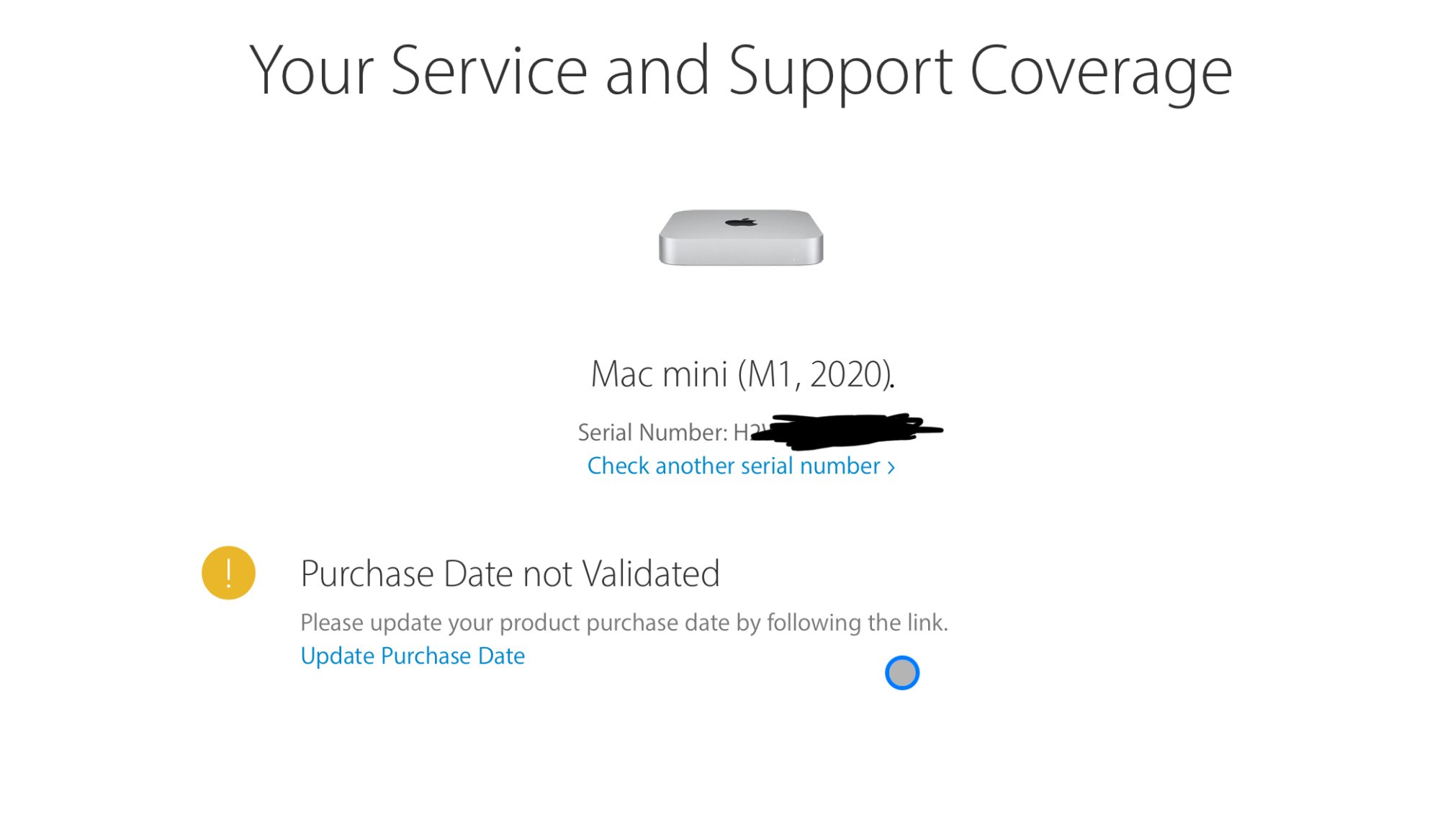 [Question] Bought a secondhand Mac Purchase Date not Validated on