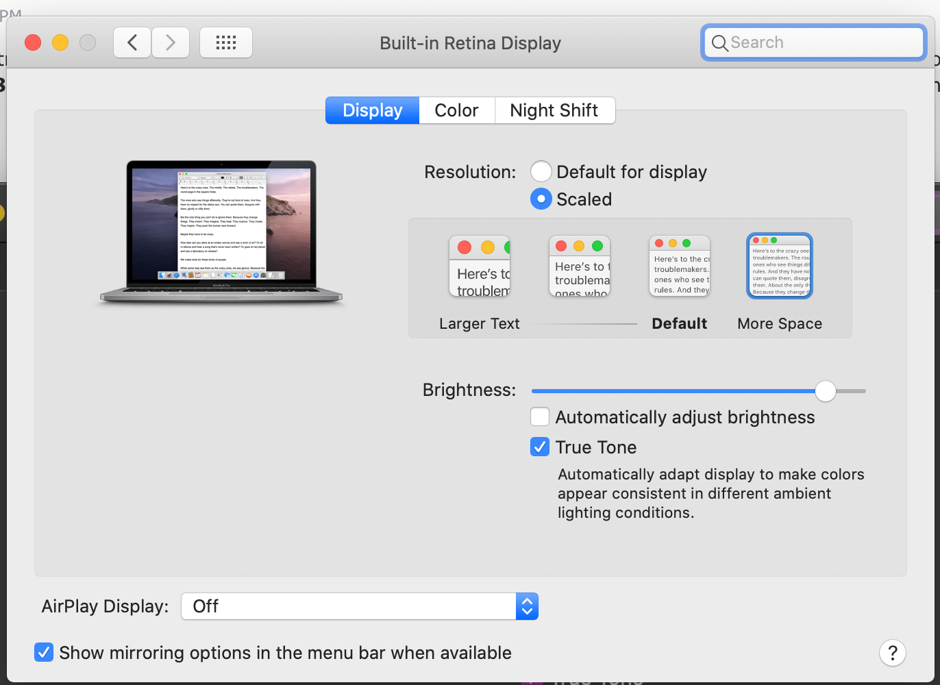 13" 2020 MacBook Pro—what is your default "display scaling" resolution