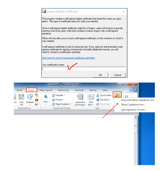 How to insert Certificated digital signature in Word for Mac