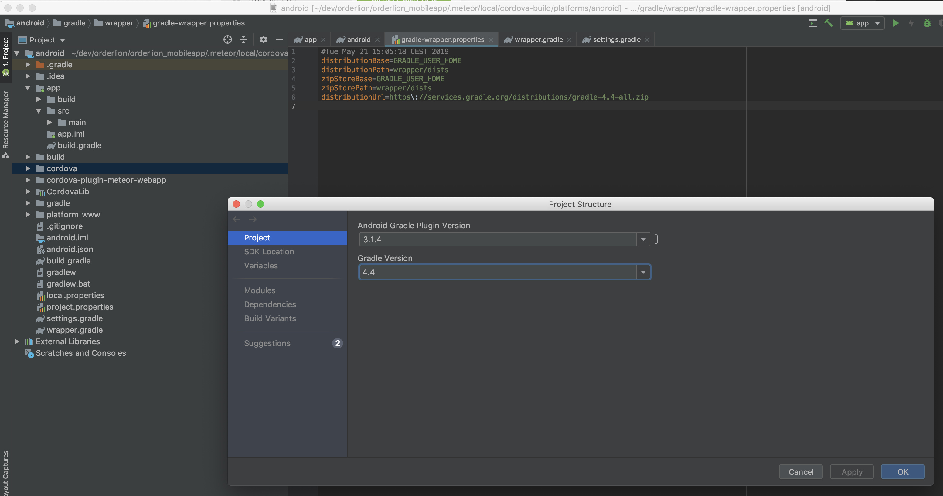 Cordova/Android Change Gradle version to 4.4 mobile Meteor.js forums