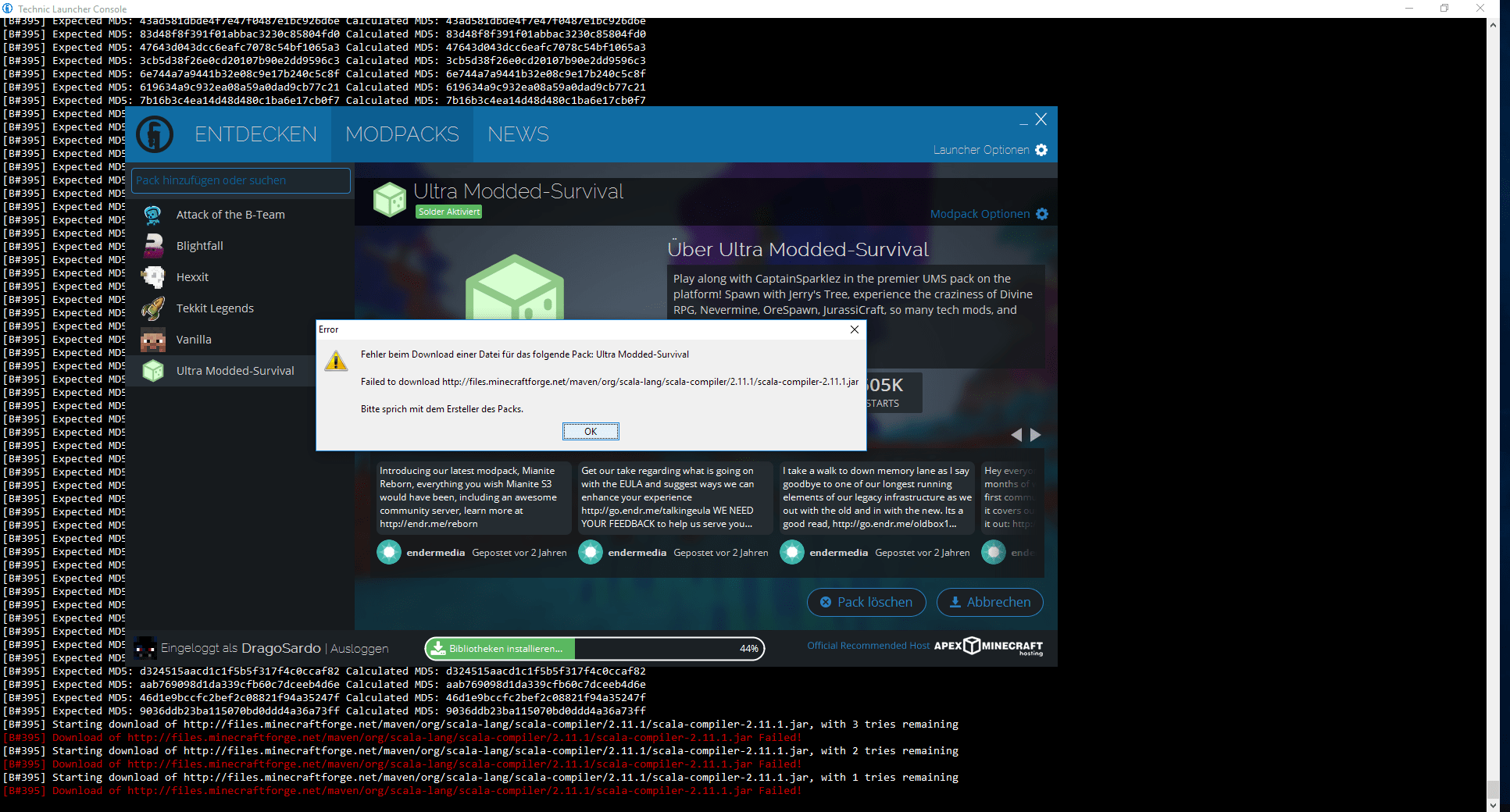 Failed to Download scalalang2.11.1.jar Support & Bug Reports