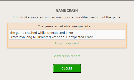 The game crashed whilst unexpected error The game crashed whilst