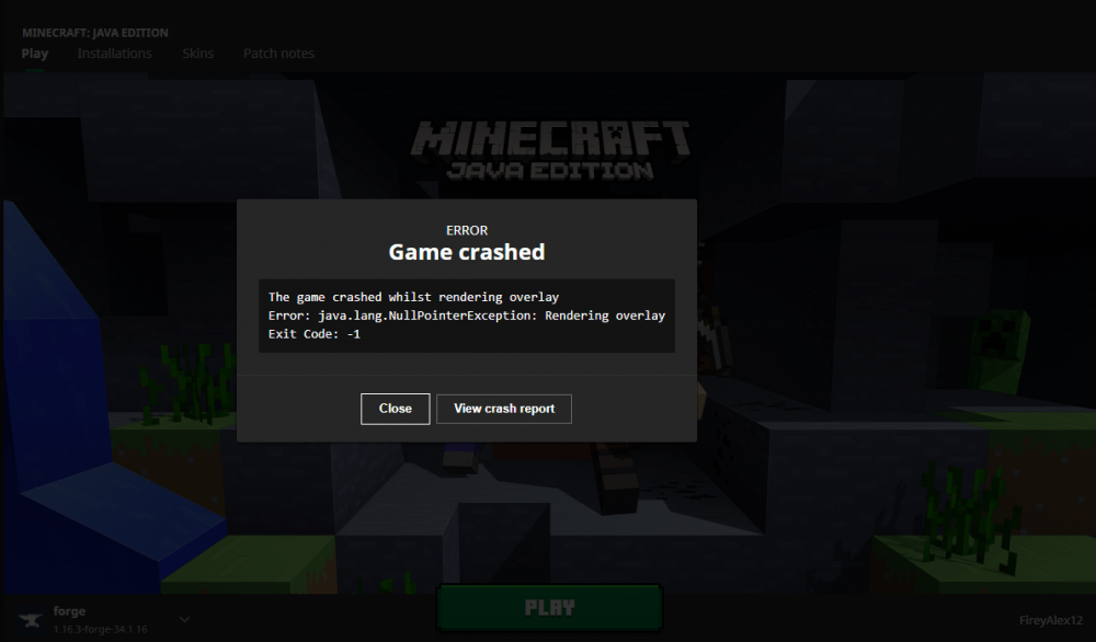 Game Crashes when started (1.16.3 Minecraft Java) Support & Bug