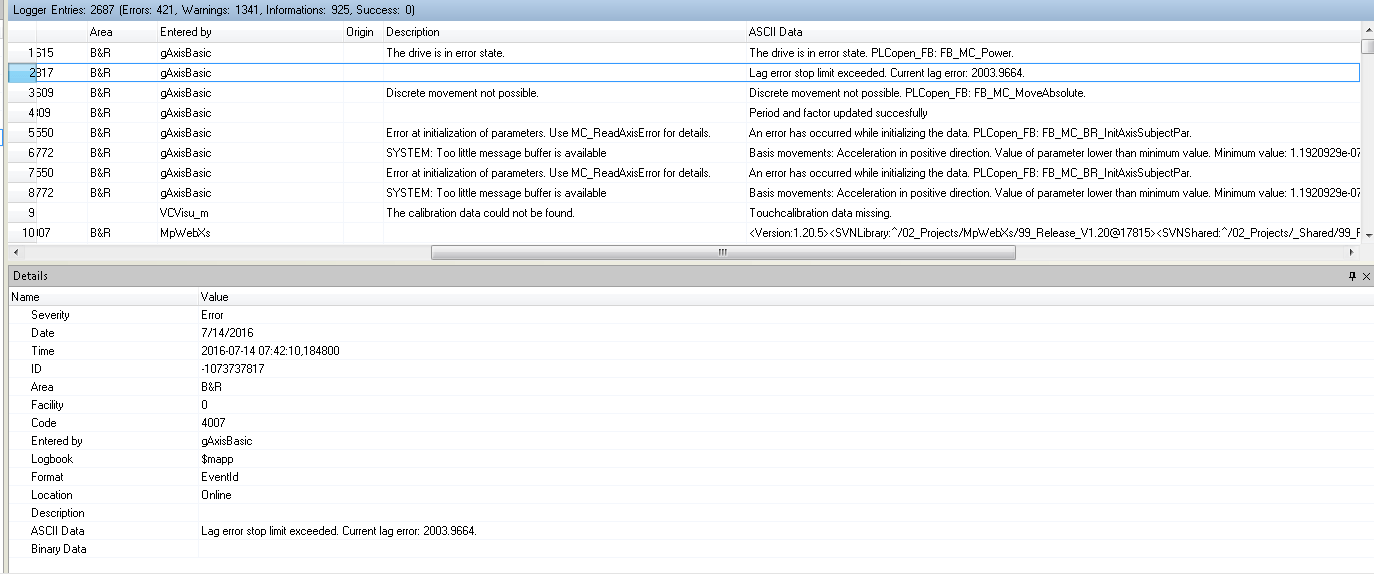 B & R Acopos Drive 1090 Lag Error Other PLCs