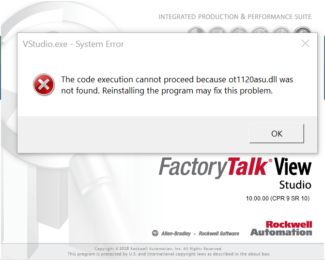 Error message when opening factory talk - Allen Bradley / Rockwell