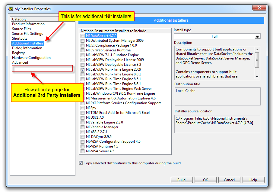 Support for Additional 3rd Party Installers when building an Installer