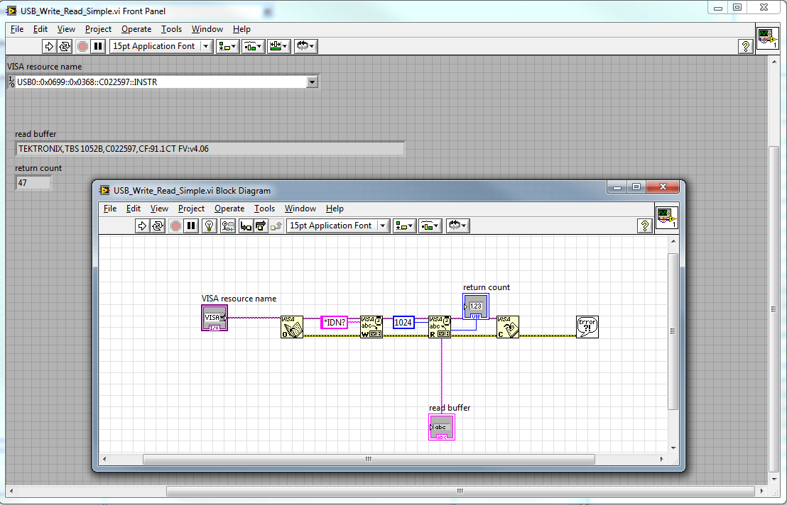 Simple VISA Write/Read not working in LabVIEW 2015 (works in LabVIEW 8.