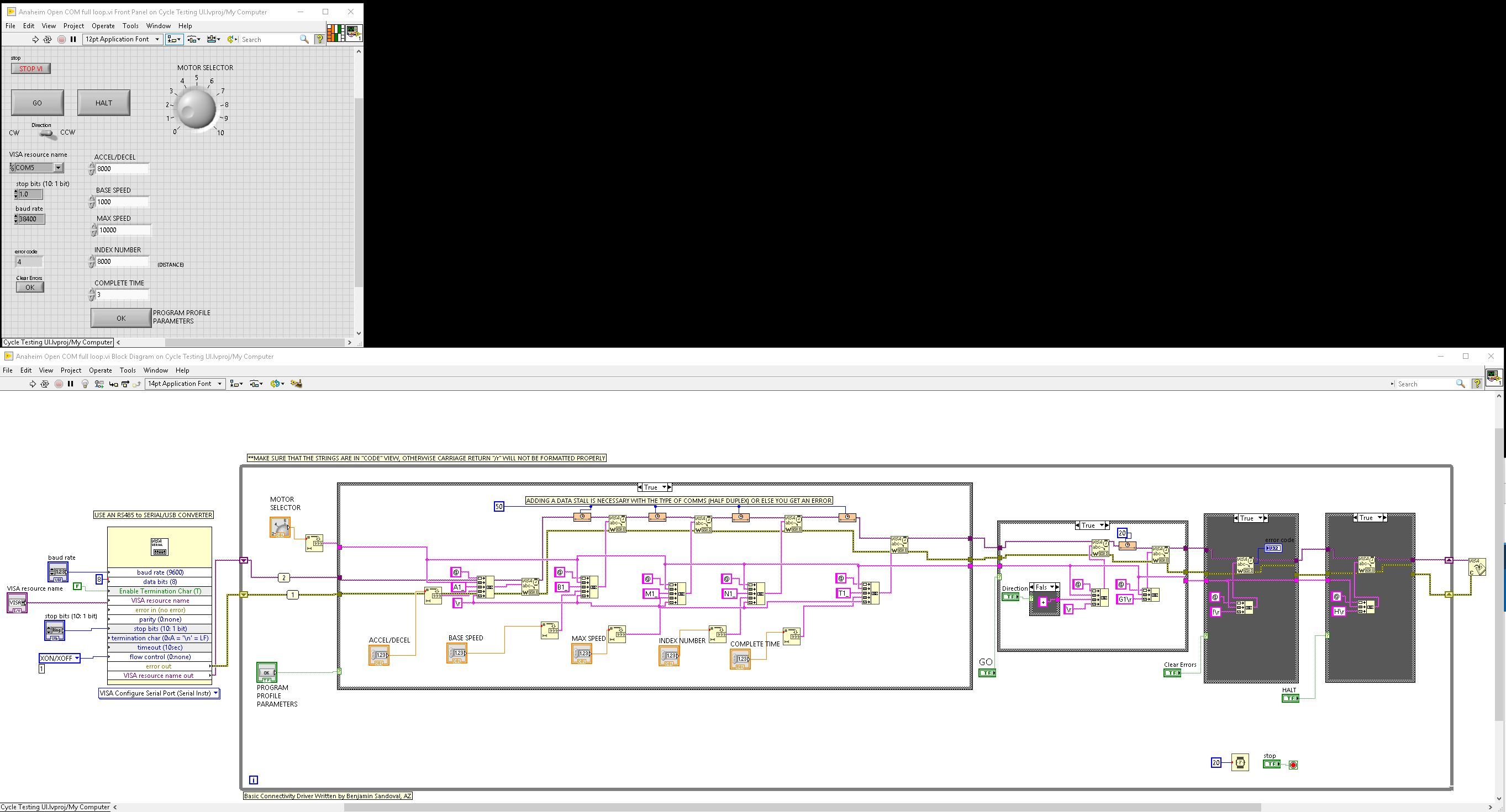 controlling stepper motor through serial communication in labview when