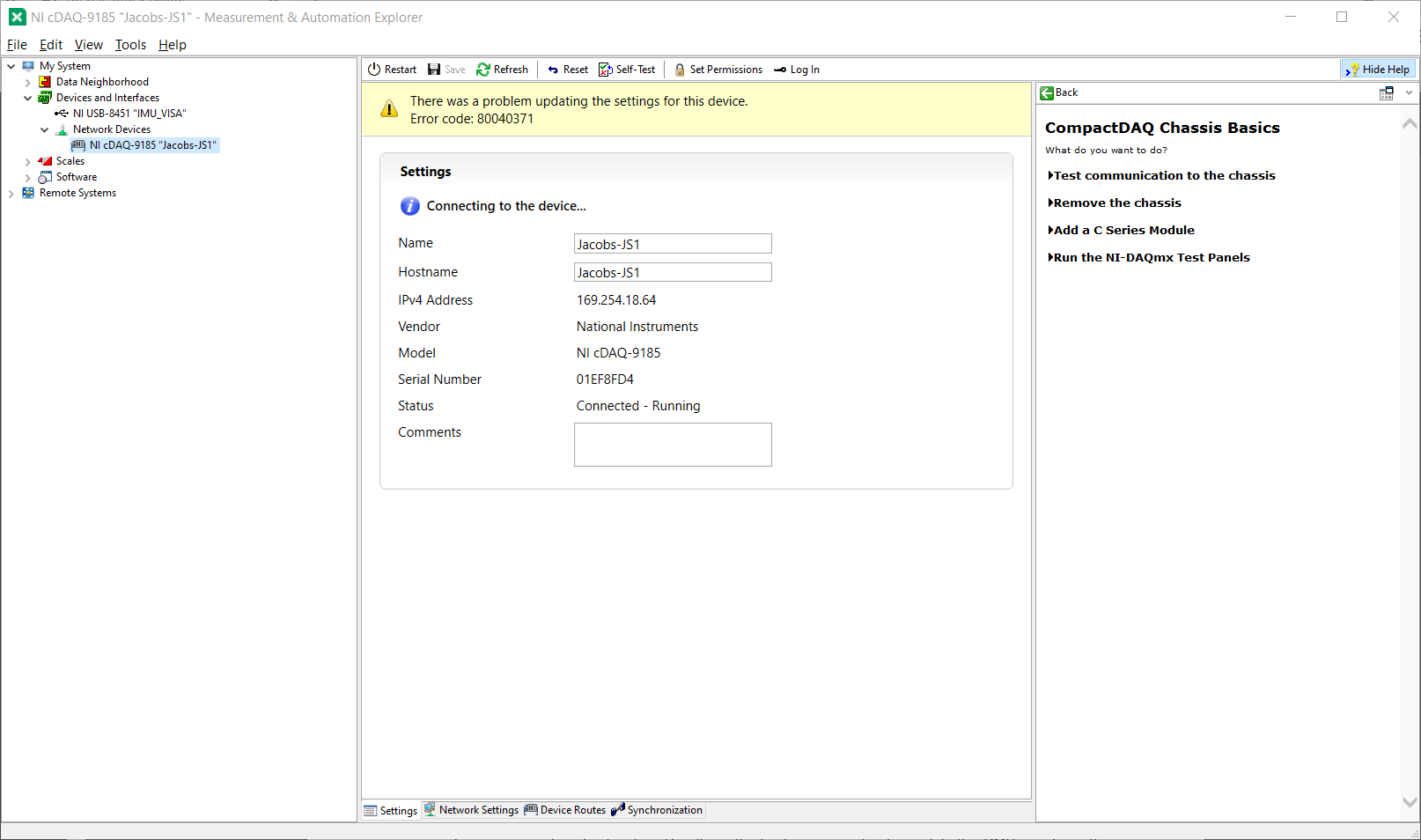 cDAQ-9185 not reachable - NI Community