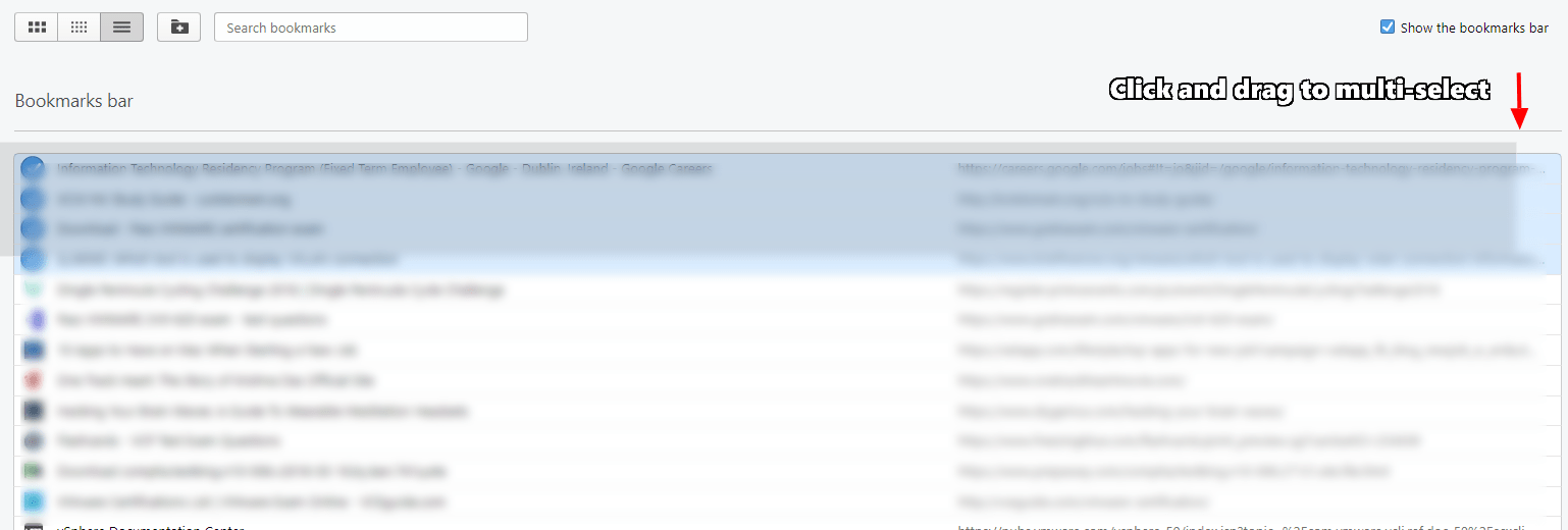 How do I MultiSelect bookmarks/folders in Bookmarks Manager? Opera