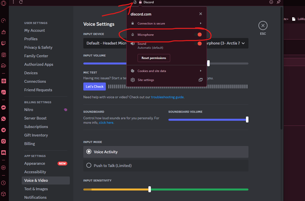 Not able to allow mic on discord, don't know how to fix. Opera forums