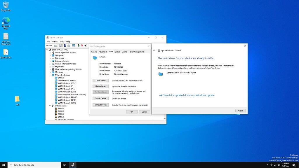 Looking for EM06E USB driver for Windows 10 IoT ARM64 LTE Standard
