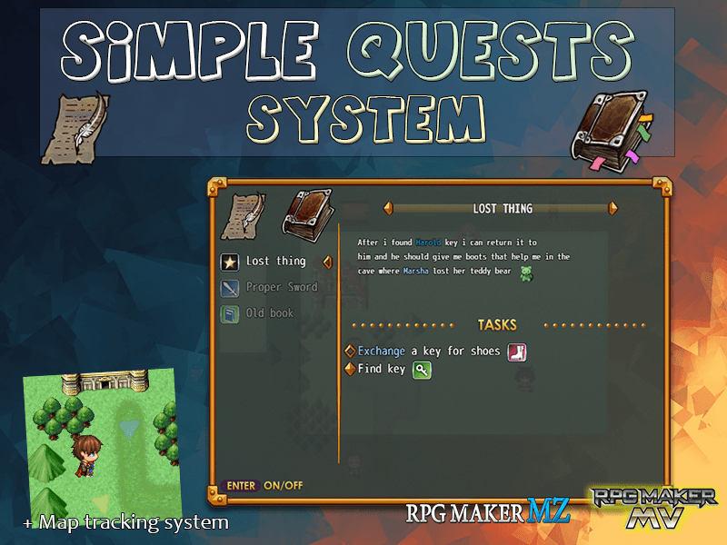 Simple Quests System (journal and quests tracking)[MZ, MV] RPG Maker