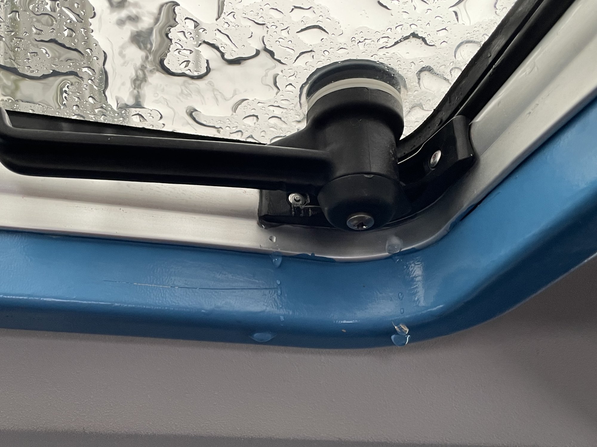 Lewmar deck hatch leaking through rivets in catch block Sailboat