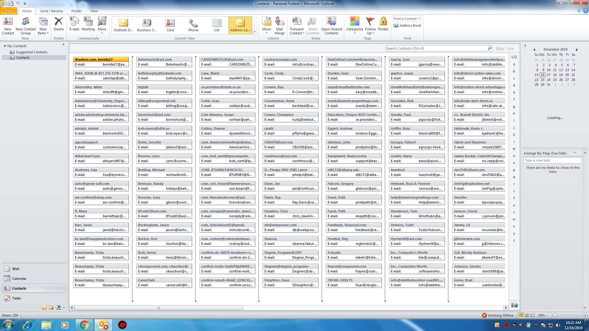 PST import from Outlook 2007 to 2010 Address Book contacts all in 1