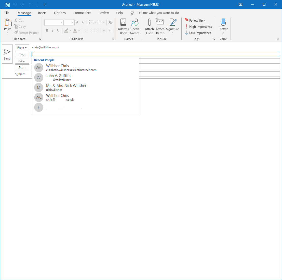 Outlook suggestions showing wrong person's name against an