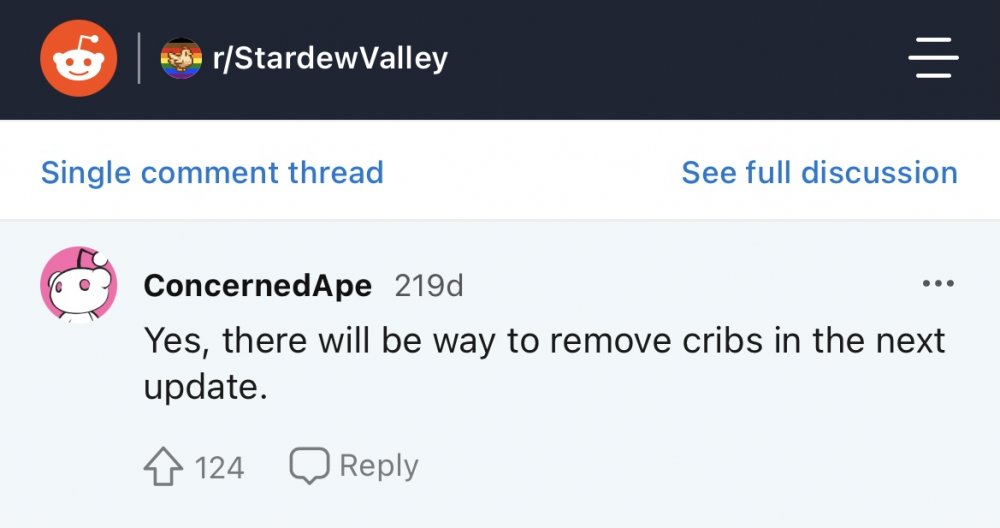 1.5 Crib Removal? Stardew Valley Forums