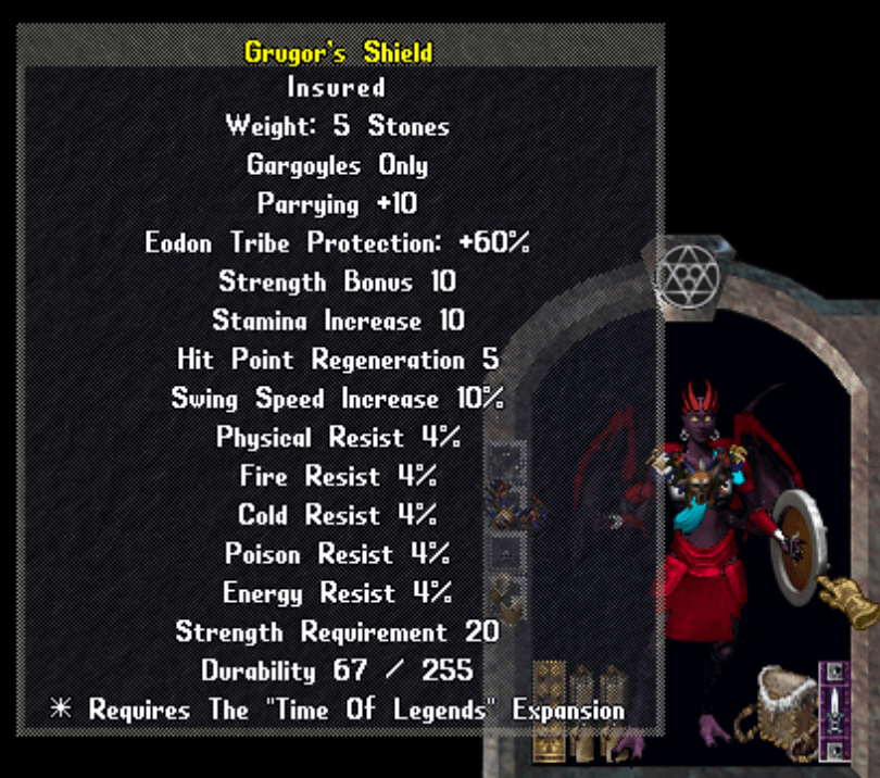 This item(Grugor's Shield Gargoyles) cannot be repaired. Ultima
