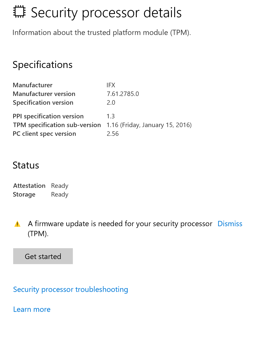 P51 A firmware update is needed for your security processorEnglish