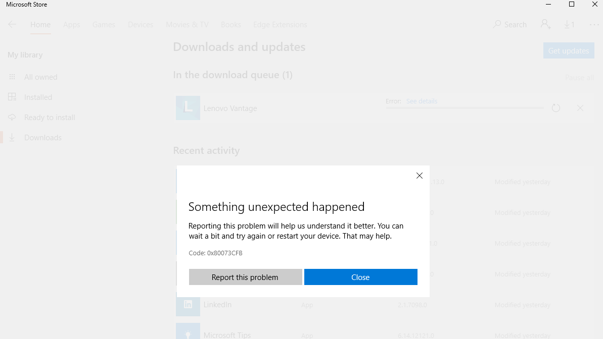 Can't download Lenovo Vantage from windows storeEnglish Community