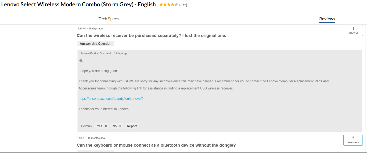 lost the USB receiver of my new Lenovo Laser wireless mouse (Model