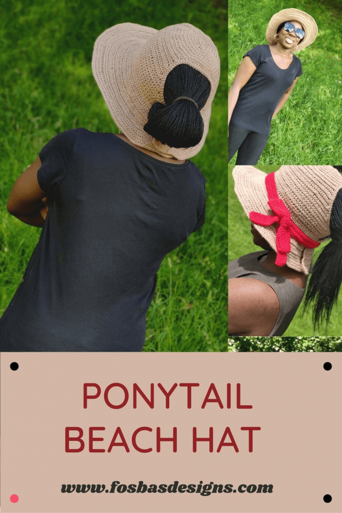 Crochet ponytail sun hat free pattern Fosbas Designs