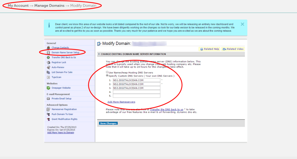 NamecheapModify Domain