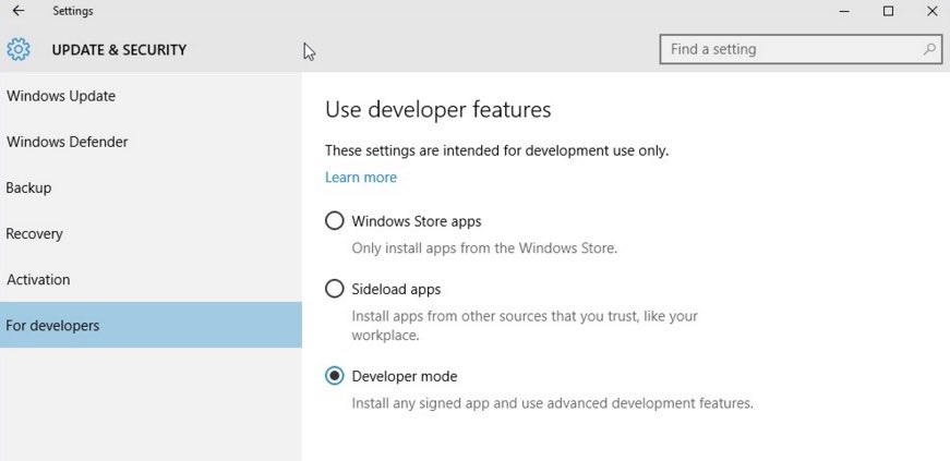 bash on ubuntu on windows 10 developer mode