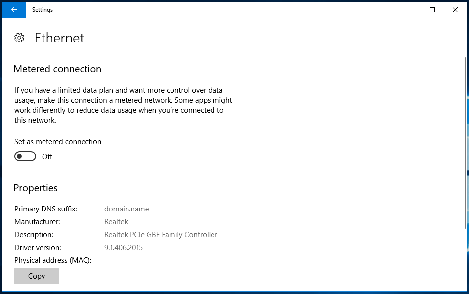 ethernet metered connection